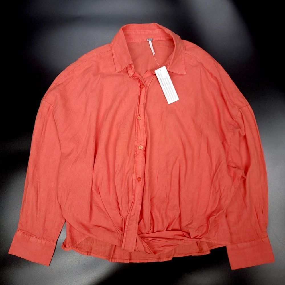 NWT Young Fabulous and Broke Linen Tourist Top Oversized Button Down Shirt Coral